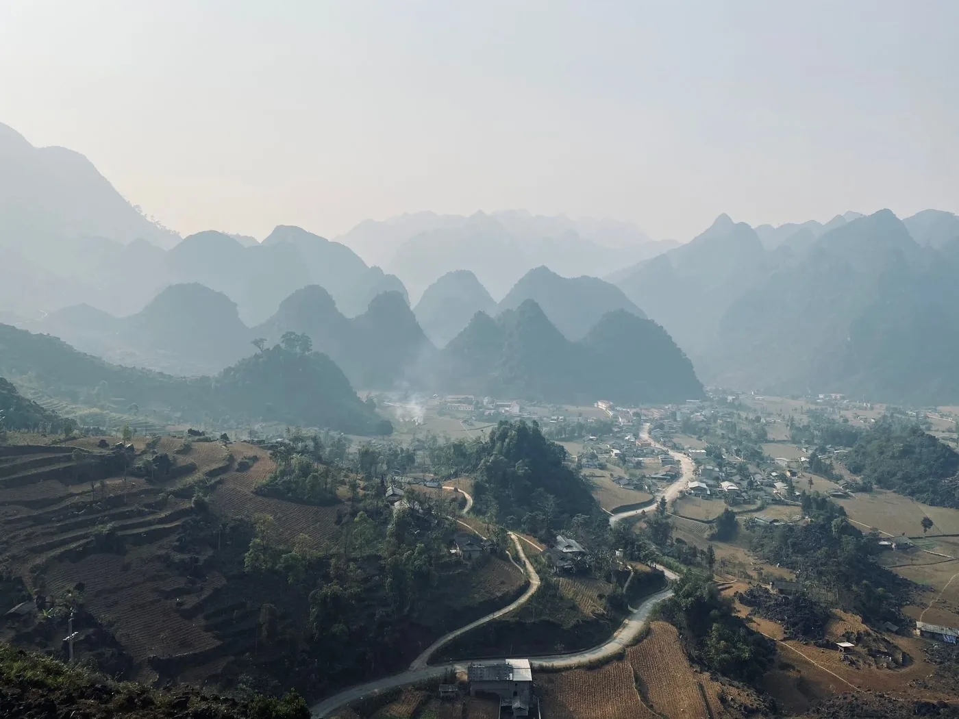 Mountain ridges and a valley in Ha Giang